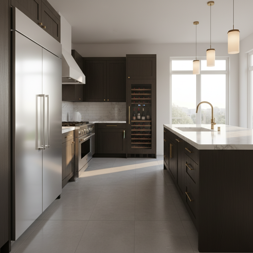 Luxury modern kitchen with stainless steel appliances